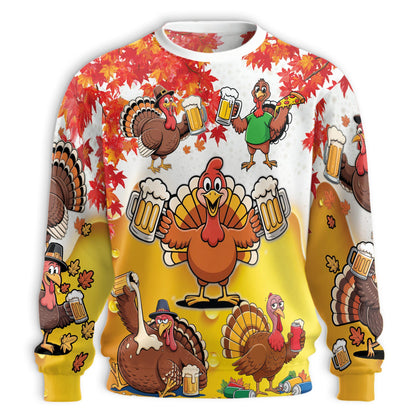 Netecom Funny Thanksgiving Turkey Beer Sweatshirt 3D All Over Print – Unisex Crewneck Pullover, Lightweight Fleece Casual Outfit