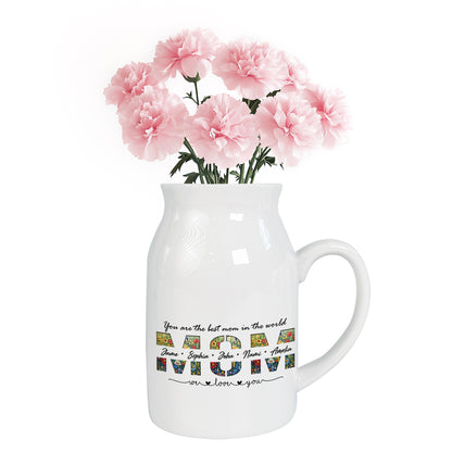 Netecom Personalized Floral MOM Ceramic Pitcher, Custom Name Vase for Birthdays, Mother’s Day, or Holiday Decor Gift