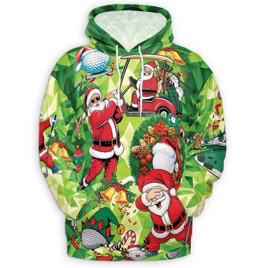 Netecom Santa Claus Christmas Print Hoodie with Front Pocket, All Over Golfer Holiday Graphic Sweatshirt Unisex Casual