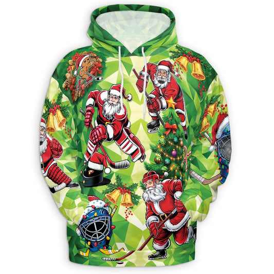 Netecom Santa Claus Ice Hockey Christmas Print Hoodie with Front Pocket, All Over Sports Graphic Sweatshirt Unisex Casual