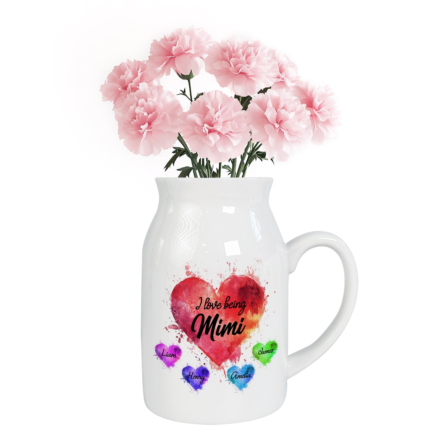 Netecom Personalized I Love Being Custom Name Ceramic Vase, Custom Names with Heart Design, Family Gift for Mother’s Day or Christmas
