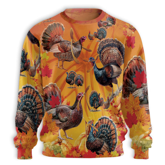 Netecom Thanksgiving Turkey Wishbone Sweatshirt 3D All Over Print  – Unisex Crewneck Pullover, Lightweight Fleece Casual Outfit