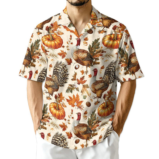 Netecom Thanksgiving Turkey Sun Hawaiian Shirt for Men, Happy Turkey Day Button Down Summer Beach Short Sleeve Shirts, S-5XL