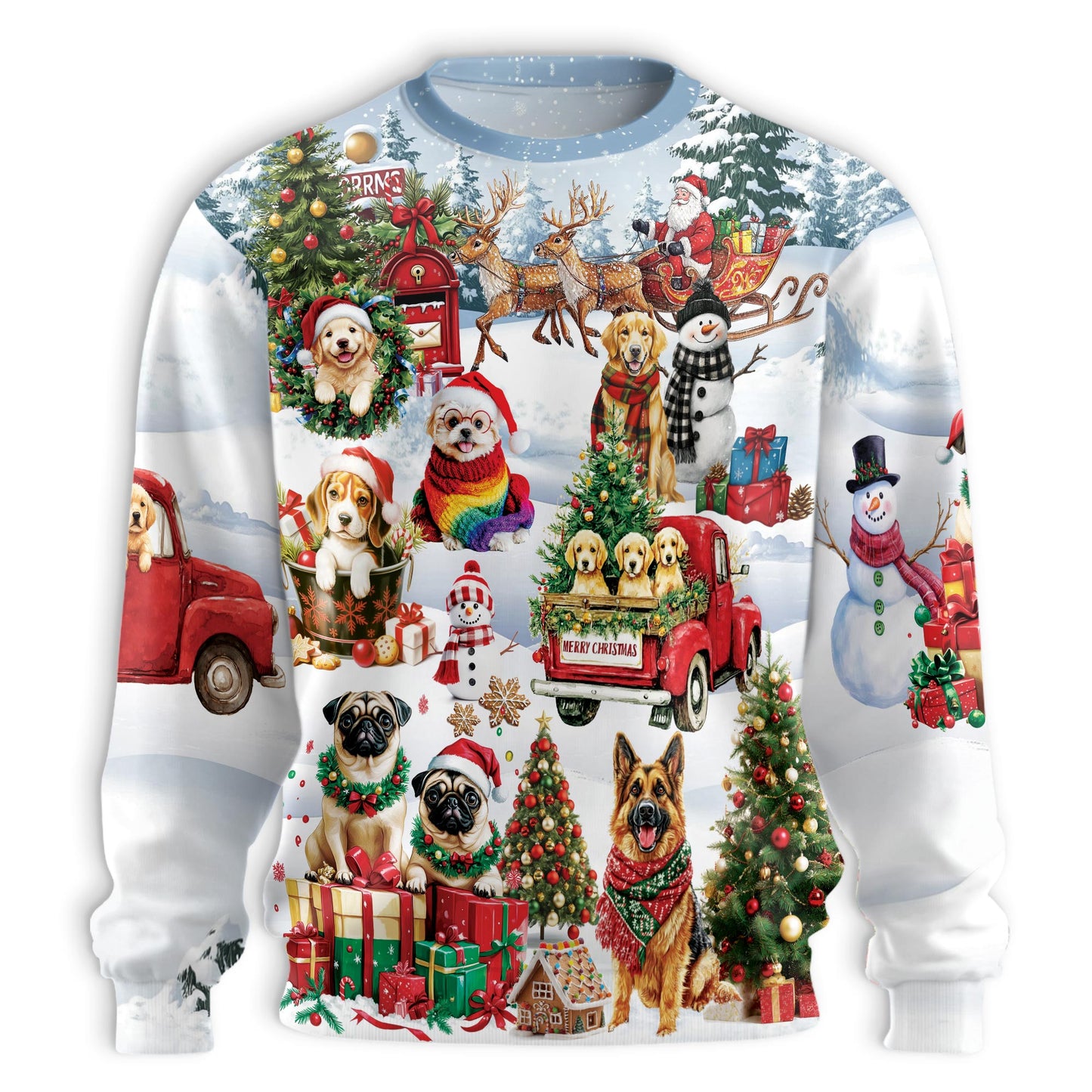 Netecom Funny Christmas Dogs in Snow Sweatshirt 3D All Over Print, Puppy Lover Gifts, Crewneck Pullover for Costume Party