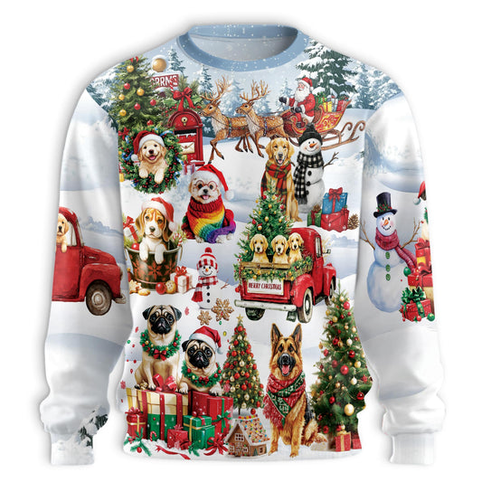 Netecom Funny Christmas Dogs in Snow Sweatshirt 3D All Over Print, Puppy Lover Gifts, Crewneck Pullover for Costume Party