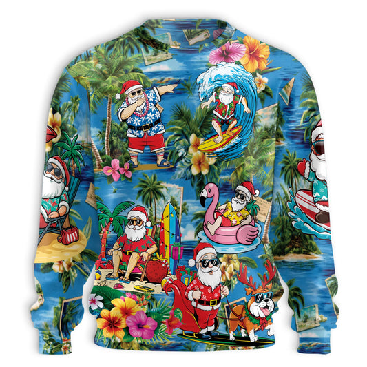 Netecom Santa Clause On The Beach Sweatshirt 3D All Over Print, Christmas July Design, Crewneck Pullover for Costume Party
