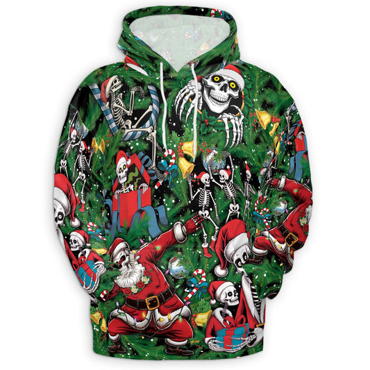 Netecom Skeleton Santa Claus Christmas Print Hoodie with Front Pocket, All Over Funny Skull Graphic Sweatshirt Unisex Casual