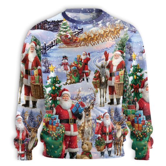 Netecom Santa Clause Christmas Sweatshirt 3D All Over Print, Cozy Holiday Scenes Design, Crewneck Pullover for Costume Party