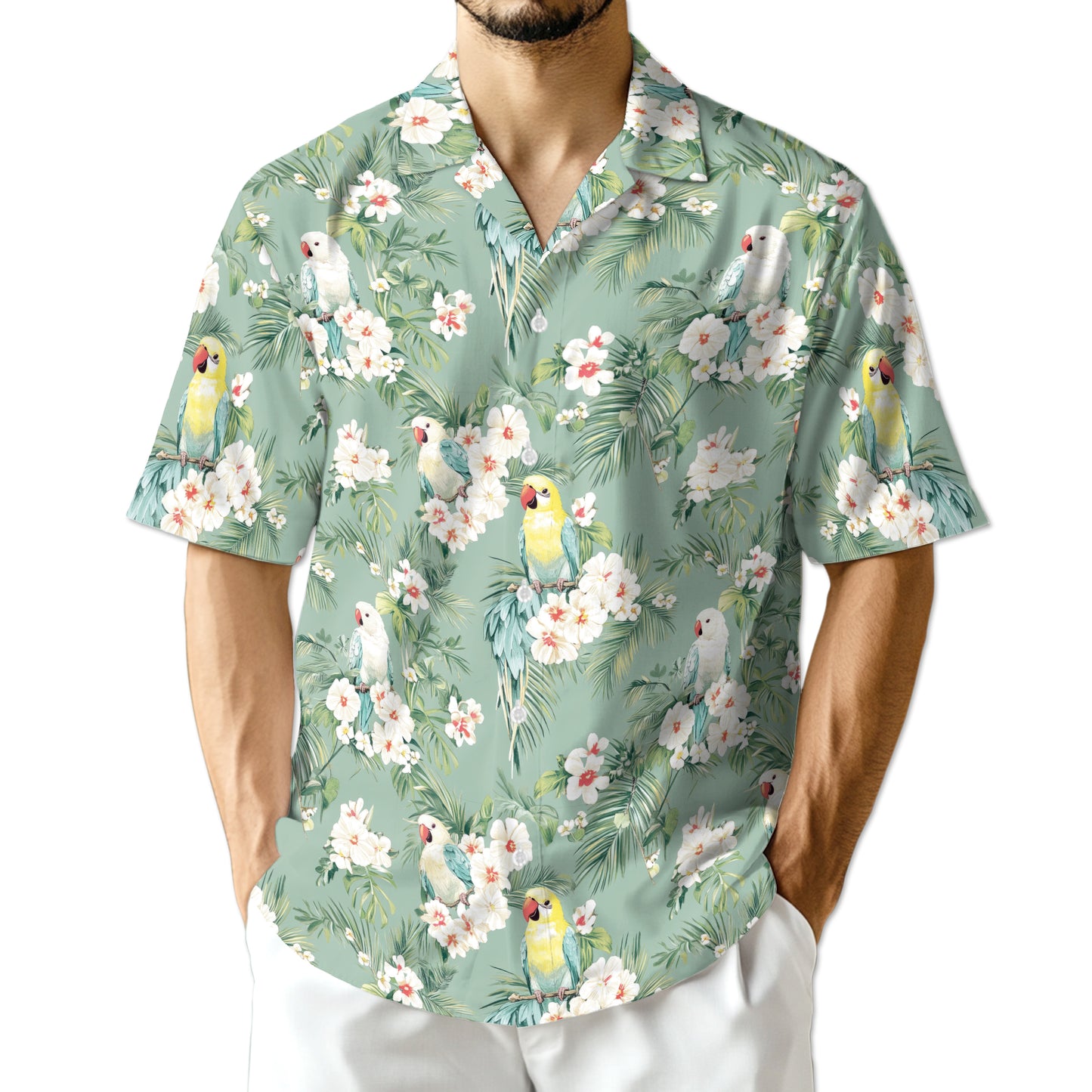 Netecom Tropical Parrot Hawaiian Shirt for Men Women, Parrot Lover Gifts, Animal Floral Button Down Summer Beach Shirts