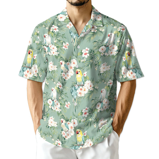 Netecom Tropical Parrot Hawaiian Shirt for Men Women, Parrot Lover Gifts, Animal Floral Button Down Summer Beach Shirts