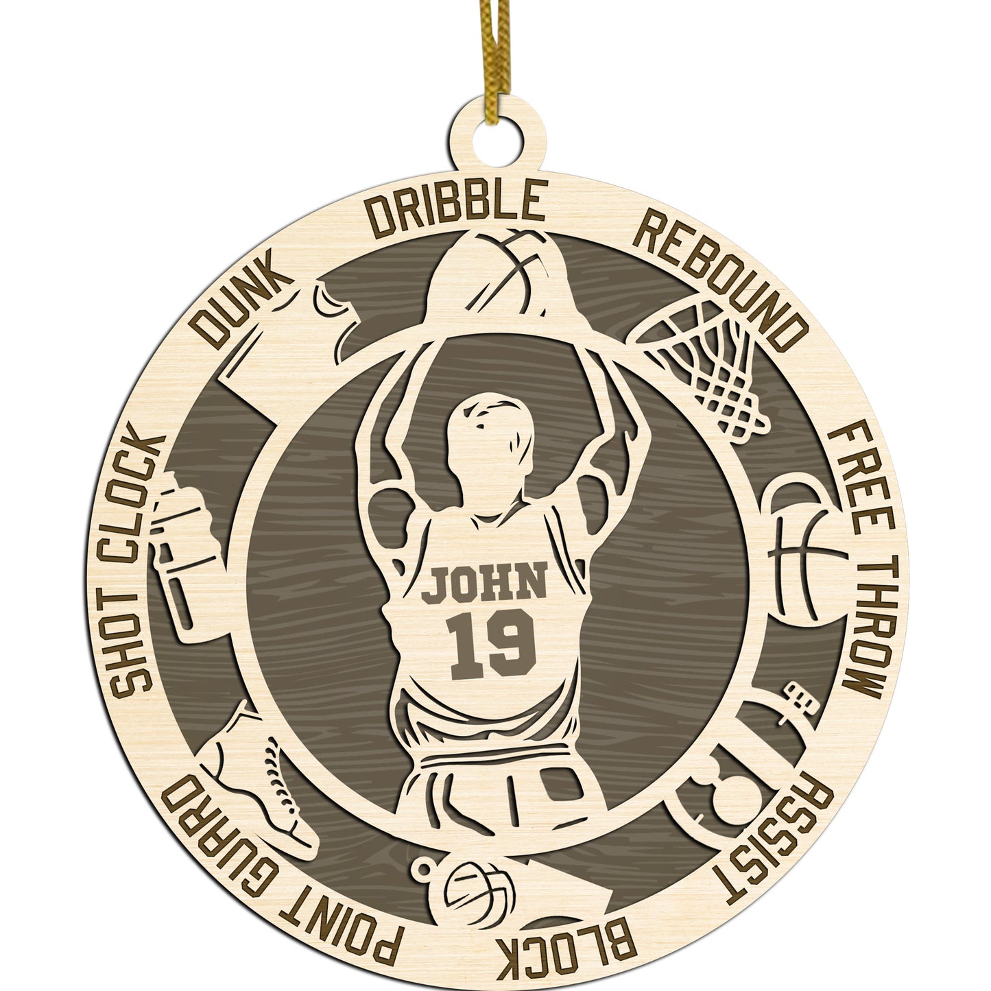 Netecom Custom Basketball Ornament – Personalized Wooden Ornament with Player Name & Action Terms