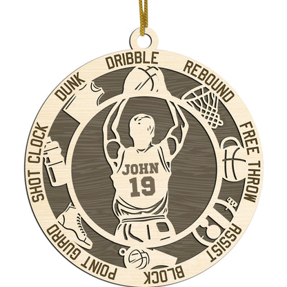 Netecom Custom Basketball Ornament – Personalized Wooden Ornament with Player Name & Action Terms