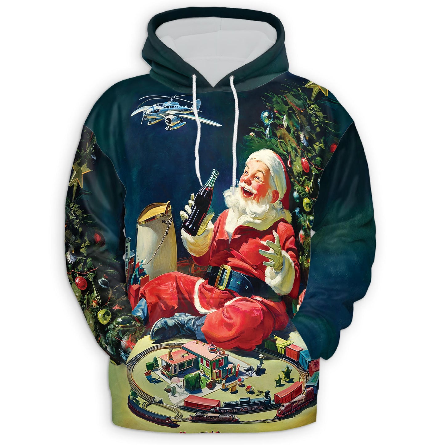 Netecom Vintage Santa Claus Christmas 3D Hoodie with Front Pocket, Unisex Casual All Over Xmas Graphic Sweatshirt