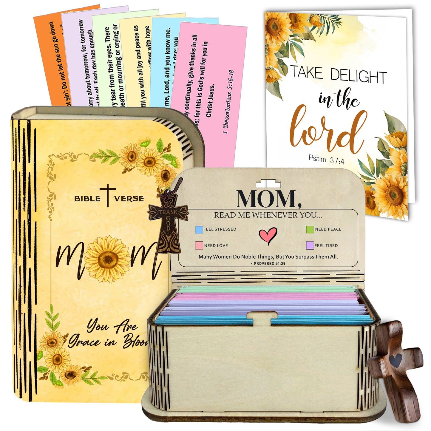 Netecom Bible Verse Box Set for Mom, Wooden Scripture Box with 150 Daily Scripture Cards, Christian Gift for Mother, Faith-Based Gift for Women