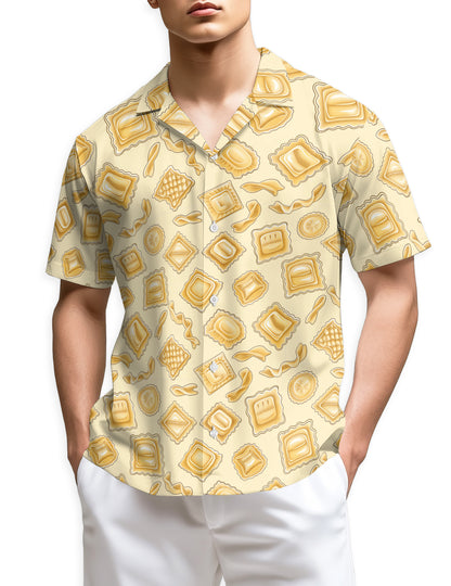 Netecom Vintage Italian Pasta Hawaiian Shirt for Men, Funny Foodie Pattern Aloha Button Down Short Sleeve Summer Shirt