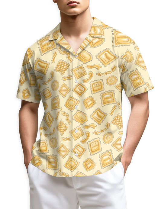 Netecom Vintage Italian Pasta Hawaiian Shirt for Men, Funny Foodie Pattern Aloha Button Down Short Sleeve Summer Shirt