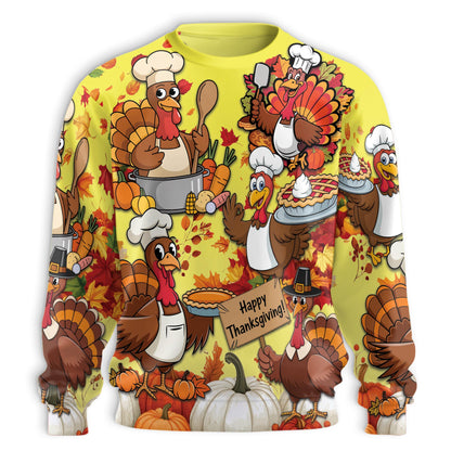 Netecom Thanksgiving Turkey Chef Sweatshirt 3D All Over Print – Unisex Crewneck Pullover, Lightweight Fleece Casual Outfit