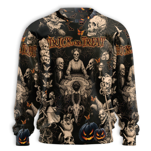 Netecom Halloween Skeleton Sweatshirt 3D All Over Print, Gothic Trick or Treat Design, Crewneck Pullover for Costume Party