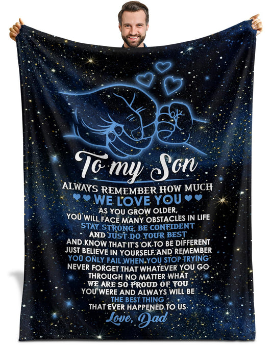 Netecom Personalized To My Son Blanket from Dad, Ultra Soft Warm Cozy Fuzzy Plush Throw Blanket for Couch, Bed or Sofa, Birthday Gifts for Son, Present for Christmas, Graduation