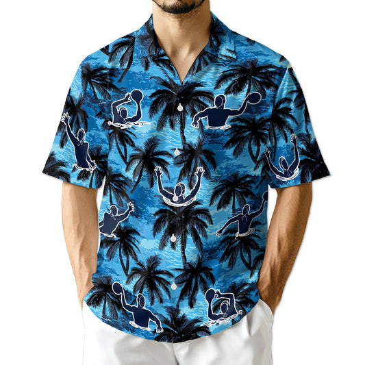 Netecom Water Polo Coconut Tree Hawaiian Shirt for Men Women, Tropical Button Down Summer Beach Short Sleeve Shirts