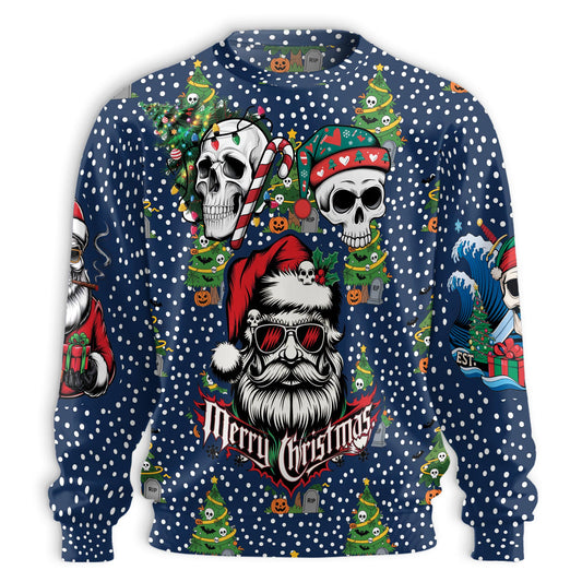 Netecom Christmas Skull Sweatshirt 3D All Over Print, Gothic Santa Clause Design, Crewneck Pullover for Costume Party