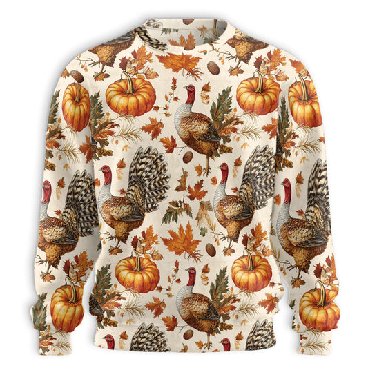 Netecom Thanksgiving Turkey Sweatshirt 3D All Over Print, Vintage Autumn Pumpkin Design, Crewneck Pullover for Costume Party