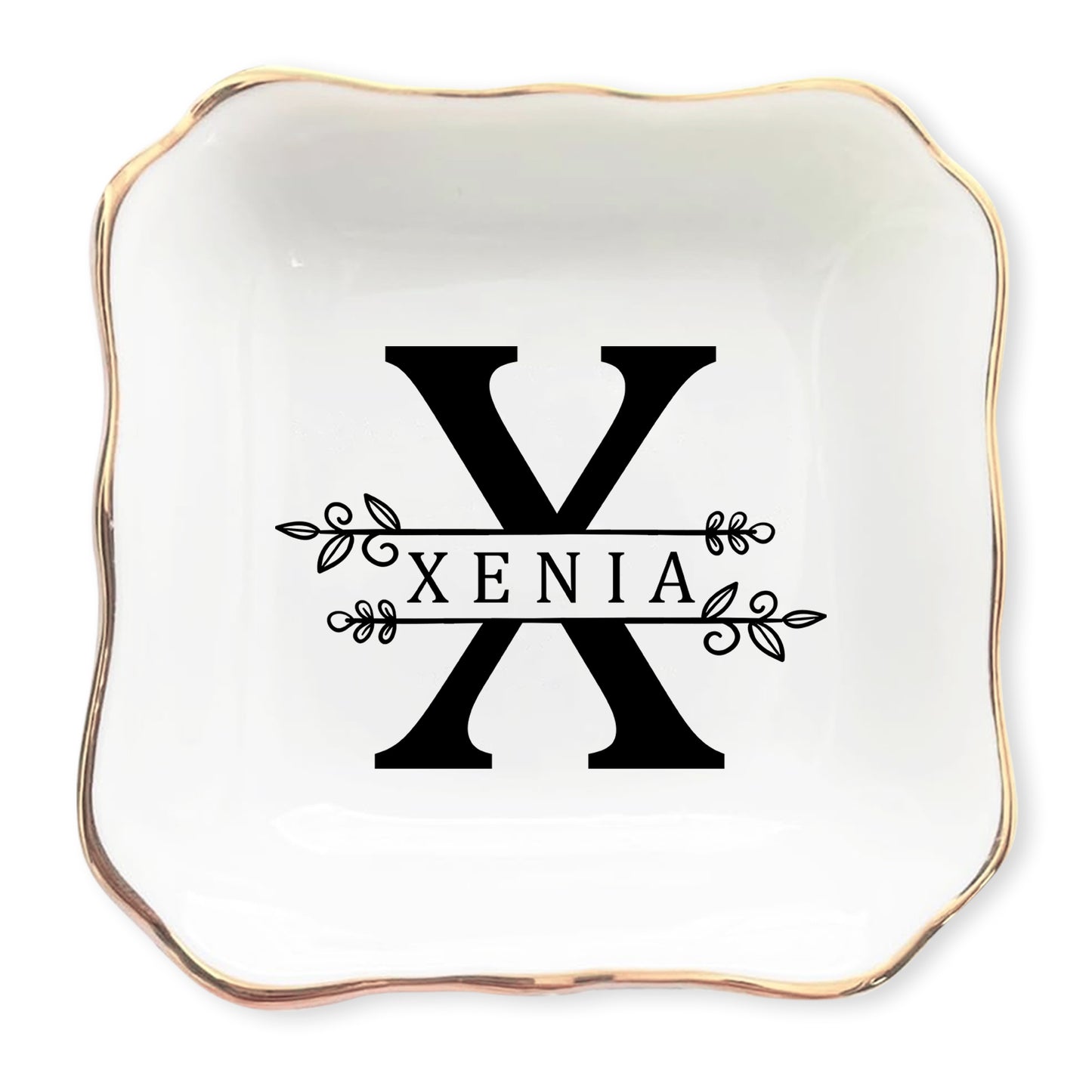 Netecom Custom Jewelry Tray with Floral Design and Initials, Personalized Ceramic Tray for Family Gifts, Weddings, or Mother’s Day