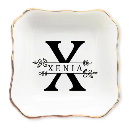 Netecom Custom Jewelry Tray with Floral Design and Initials, Personalized Ceramic Tray for Family Gifts, Weddings, or Mother’s Day