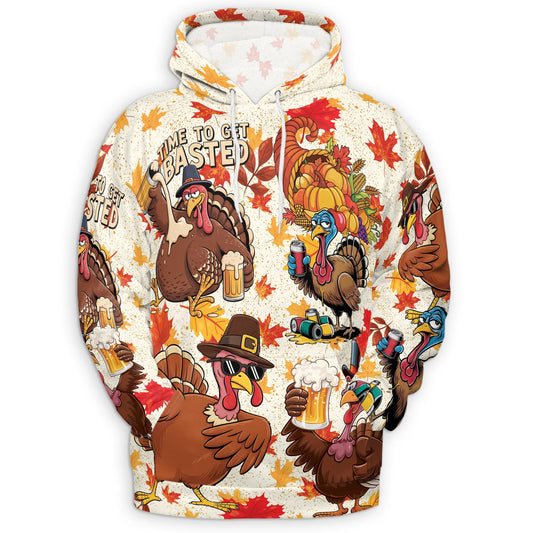 Netecom Turkey Day Thanksgiving Print Hoodie with Front Pocket, All Over Turkey Drink Beer Graphic Sweatshirt Unisex Casual