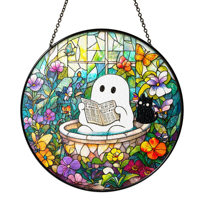 Netecom Ghost in Bathtub Stained Glass Sun Catcher – Whimsical Window Hanging, Perfect Gift for Fun Decor Lovers