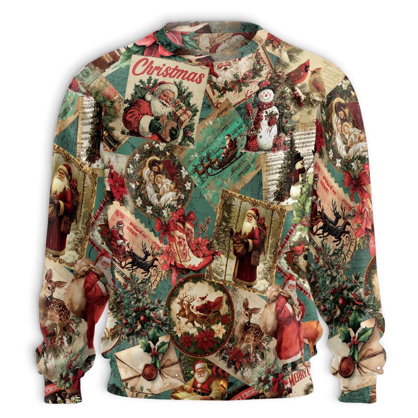 Netecom Vintage Christmas Santa Clause Sweatshirt 3D All Over Print, Retro Holiday Design, Crewneck Pullover for Costume Party