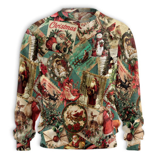 Netecom Vintage Christmas Santa Clause Sweatshirt 3D All Over Print, Retro Holiday Design, Crewneck Pullover for Costume Party