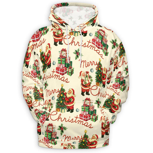 Netecom Santa Claus 3D Hoodie with Front Pocket, Unisex Casual All Over Merry Christmas Graphic Sweatshirt
