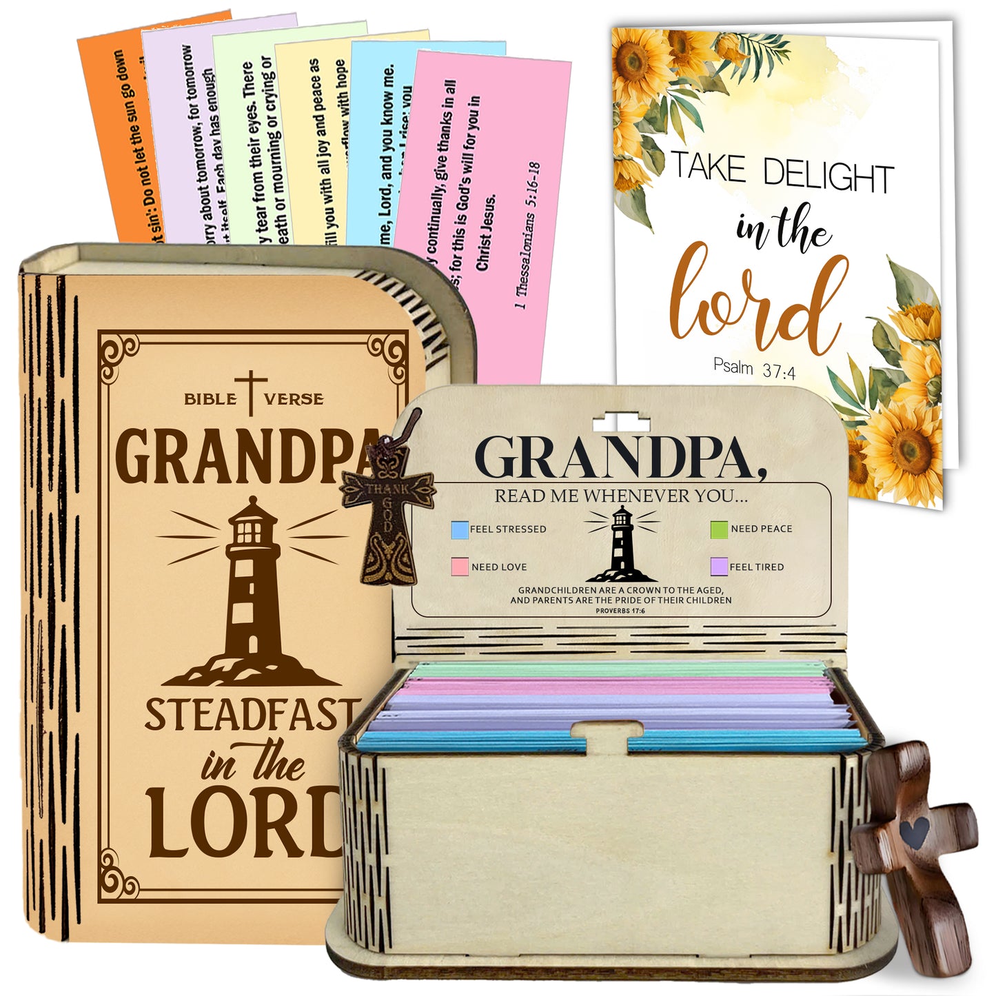 Netecom Bible Verse Box Set for Grandpa – Wooden Scripture Box with 150 Daily Prayer & Scripture Cards, Inspirational Christian Gift