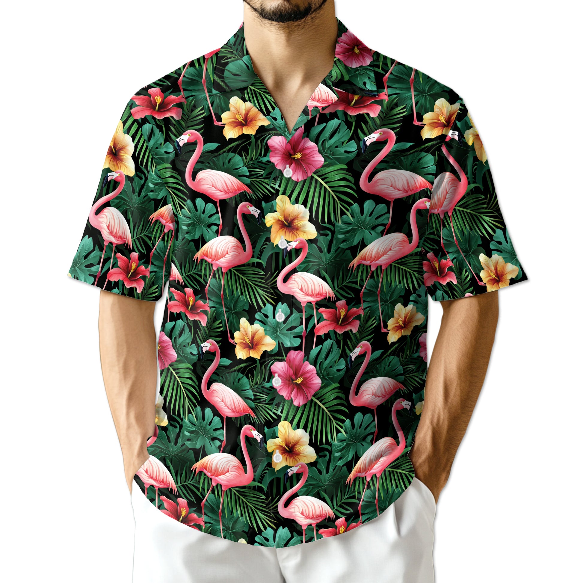 Netecom Flamingo Hibiscus Tropical Hawaiian Shirt for Men