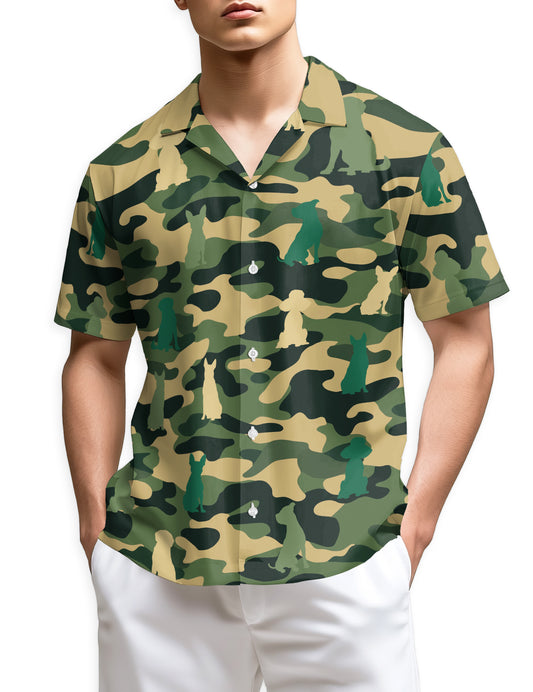 Netecom Dog Camo Hawaiian Shirt for Men, Spinone Italiano Lover Gift, Animal Camouflage Button Down Summer Beach Shirts