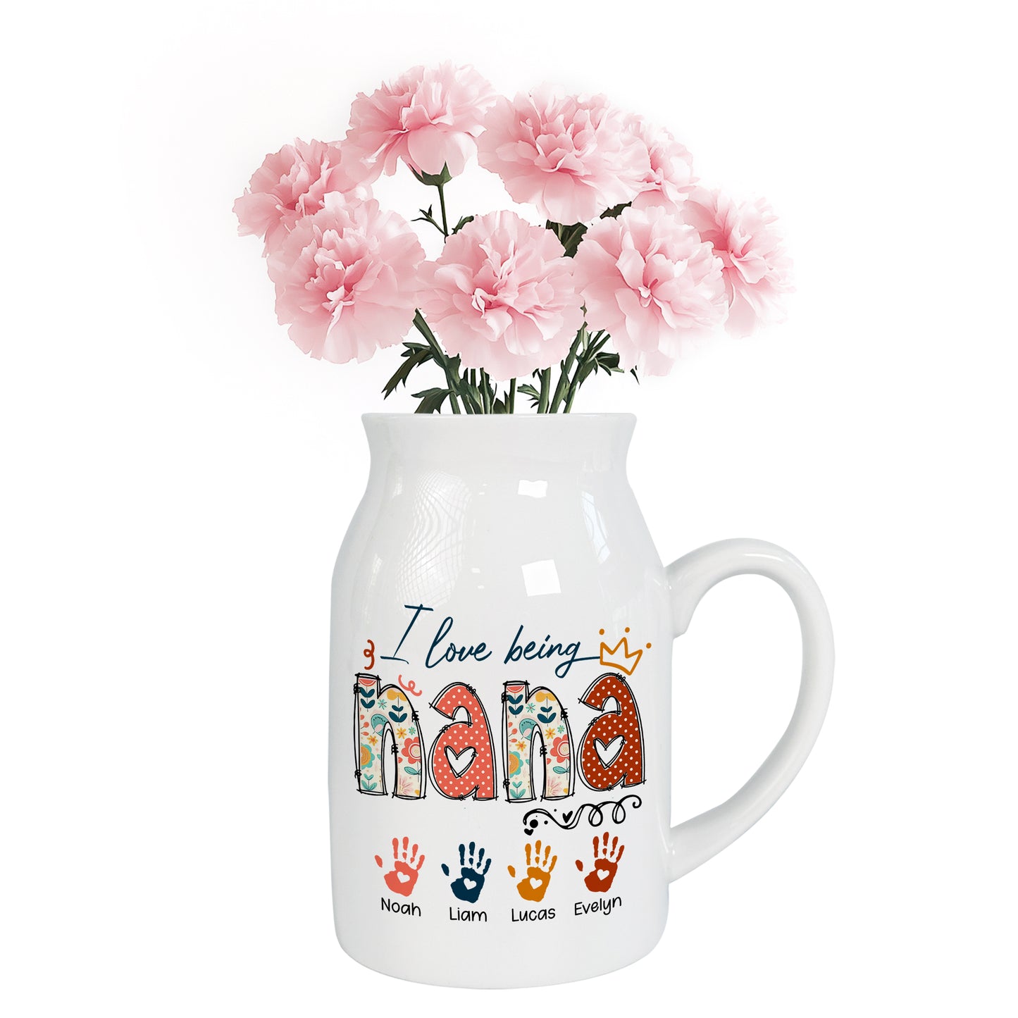 Netecom Personalized I Love Being NANA Ceramic Mug , Custom Grandkids Names and Handprints Coffee Cup , Unique Christmas or Mother's Day Gift for Grandma