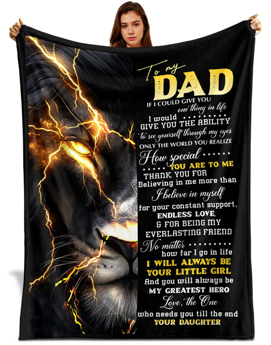 Netecom Personalized To My Dad Blanket from Daughter and Son, Fierce Lion Throw Blanket for Couch, Bed or Sofa, Ultra Soft Warm, Birthday Gifts for Dad, Christmas, Father’s Day or Anniversary