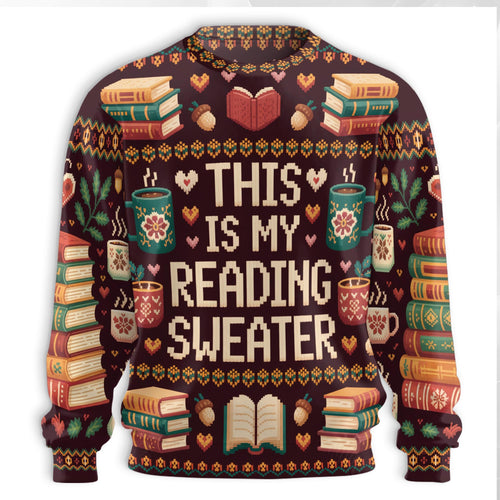 Netecom Retro Ugly Christmas Book Coffee Sweatshirt 3D All Over Print, Literary Gift Idea, Crewneck Pullover for Costume Party