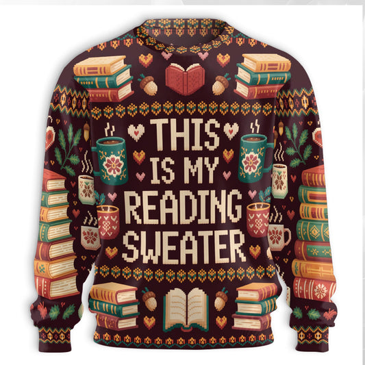 Netecom Retro Ugly Christmas Book Coffee Sweatshirt 3D All Over Print, Literary Gift Idea, Crewneck Pullover for Costume Party