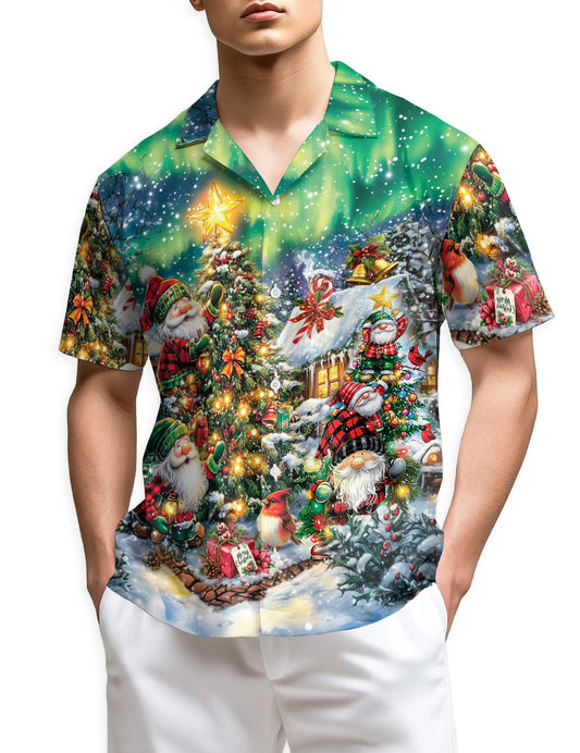 Netecom Christmas Gnome Hawaiian Shirt for Men Women, Funny Santa Xmas Button Down Summer Beach Short Sleeve Shirts, S-5XL