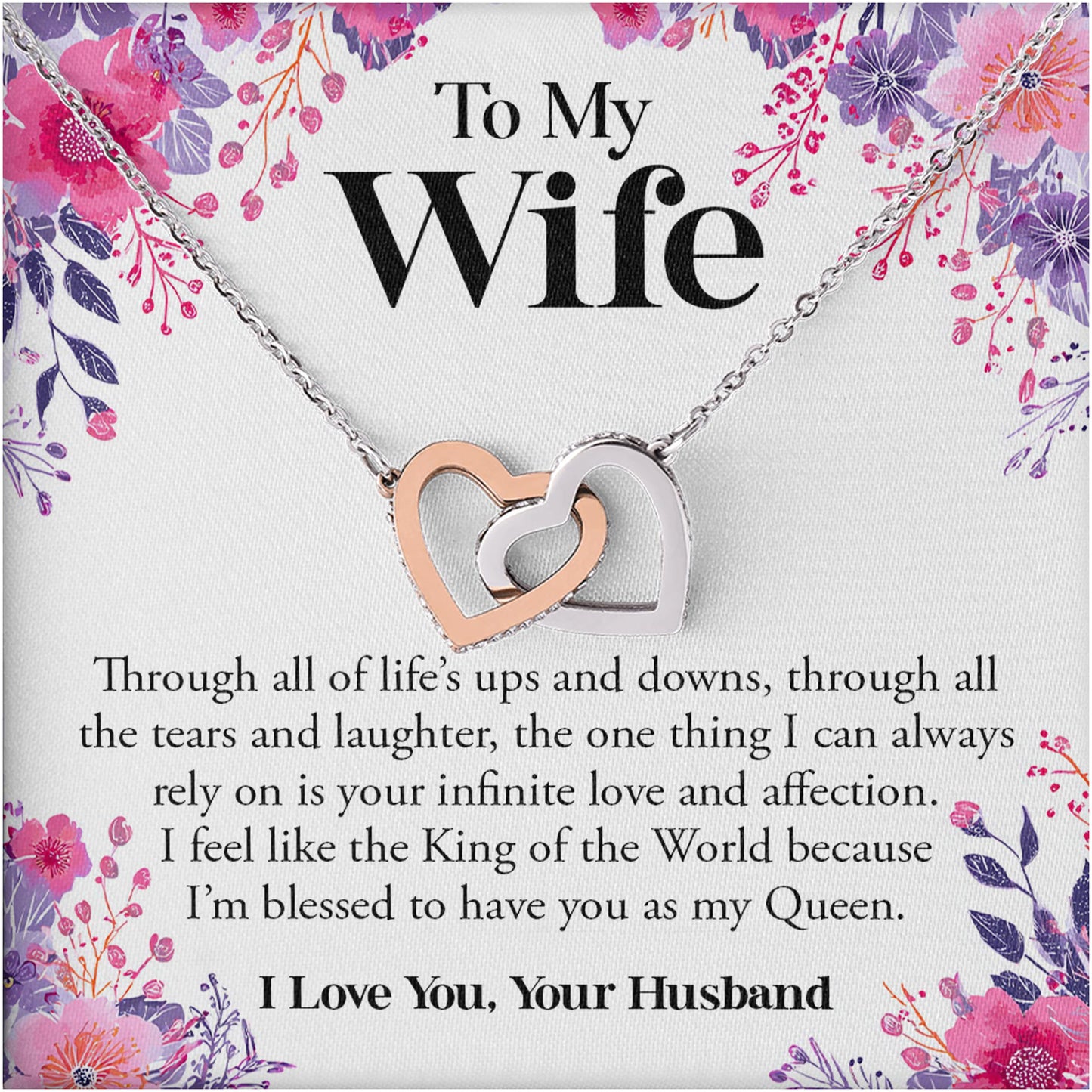 Netecom Personalized To My Wife Necklace from Husband, Custom Message Card with Name, Interlocking Heart Jewelry Gift for Birthday, Christmas