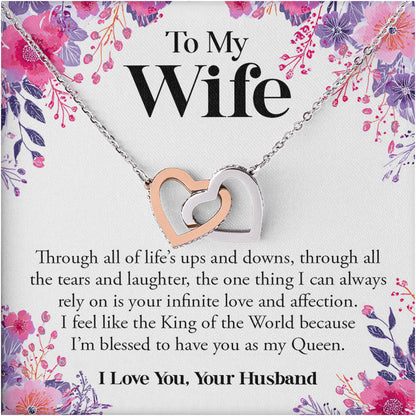 Netecom Personalized To My Wife Necklace from Husband, Custom Message Card with Name, Interlocking Heart Jewelry Gift for Birthday, Christmas