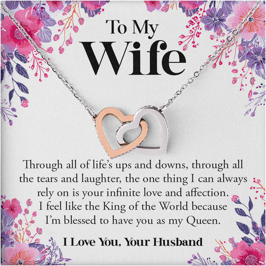 Netecom Personalized To My Wife Necklace from Husband, Custom Message Card with Name, Interlocking Heart Jewelry Gift for Birthday, Christmas