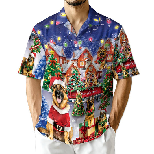 Netecom German Shepherd Christmas Hawaiian Shirt for Men, Festive Dog Holiday Print Button Down Summer Beach Shirt, S-5XL