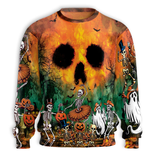 Netecom Halloween Skeleton Party Sweatshirt 3D All Over Print – Unisex Crewneck Pullover, Lightweight Fleece Casual Outfit