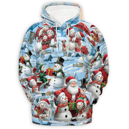 Netecom Snowman and Santa Claus Christmas 3D Hoodie with Front Pocket, Unisex Casual All Over Graphic Sweatshirt