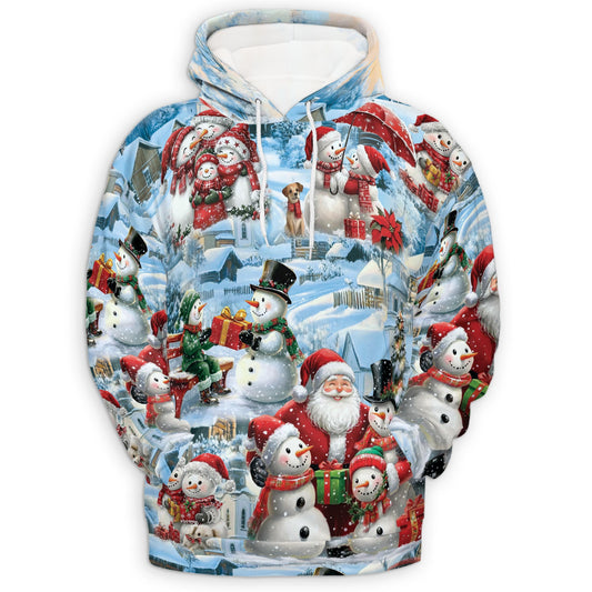Netecom Snowman and Santa Claus Christmas 3D Hoodie with Front Pocket, Unisex Casual All Over Graphic Sweatshirt