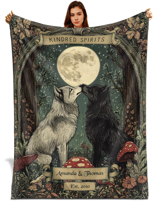 Netecom Personalized Wolf Couple Blanket, Custom Name and Established Date Throw Blanket for Couch, Bed or Sofa, Romantic Gift for Couples, Husband, Wife, Present for Christmas, Anniversary