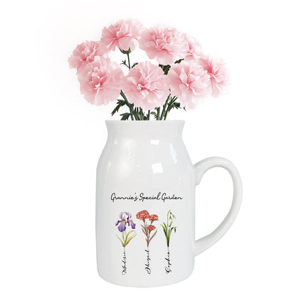 Netecom Custom Birth Month Flower Ceramic Vase with Personalized Name, Elegant Home Decor Gift for Birthday or Mother’s Day